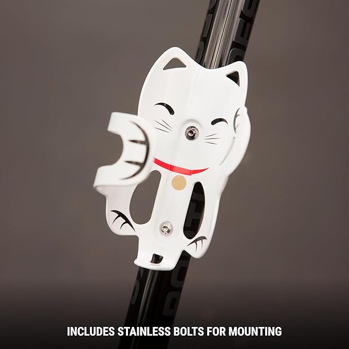 Portland Design Works Water Bottle Cage - Lightweight Water Bottle Holder for Bikes, Lucky Cat Cage, White