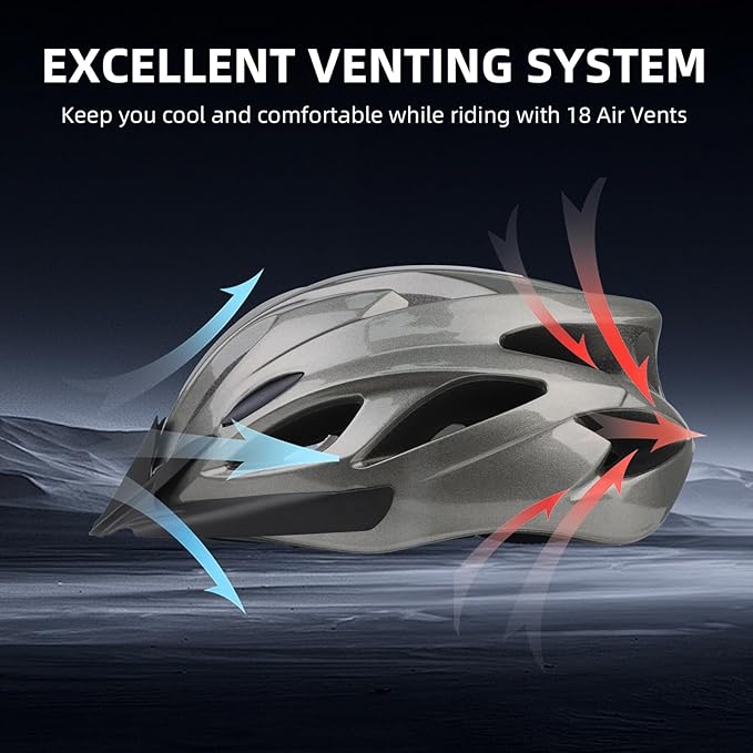 Adult Cycling Bike Helmet, Lightweight and Adjustable with Pads&Visor for Men and Women,Premium Quality Airflow Unisex Bicycle Helmet,Suggested Fit 58-61 cm