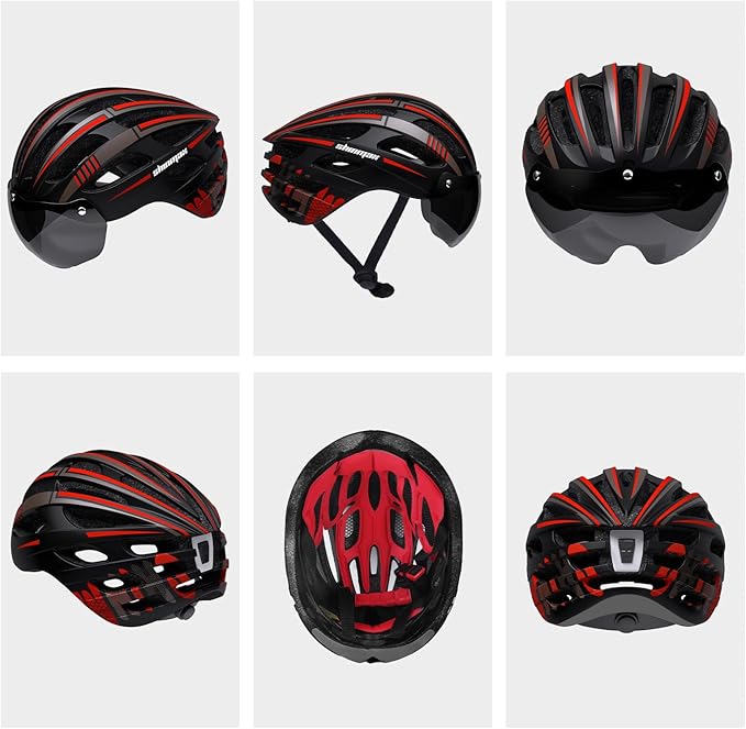 Shinmax Bike Helmet with USB Rechargeable Light & Detachable Magnetic Goggles UV Protective, Bicycle Helmet Men Women Mountain Road Adjustable Adult Cycling Helmet (WT-049)