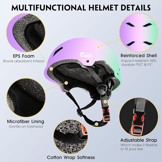 Skateboard Helmet for Adults - Adjustable Certified Safety Adults Helmet for Skateboarding Bike Bicycle Scooter Cycling Skate Skating Multisport Helmets for Women Men Boys Girls Kids Youth