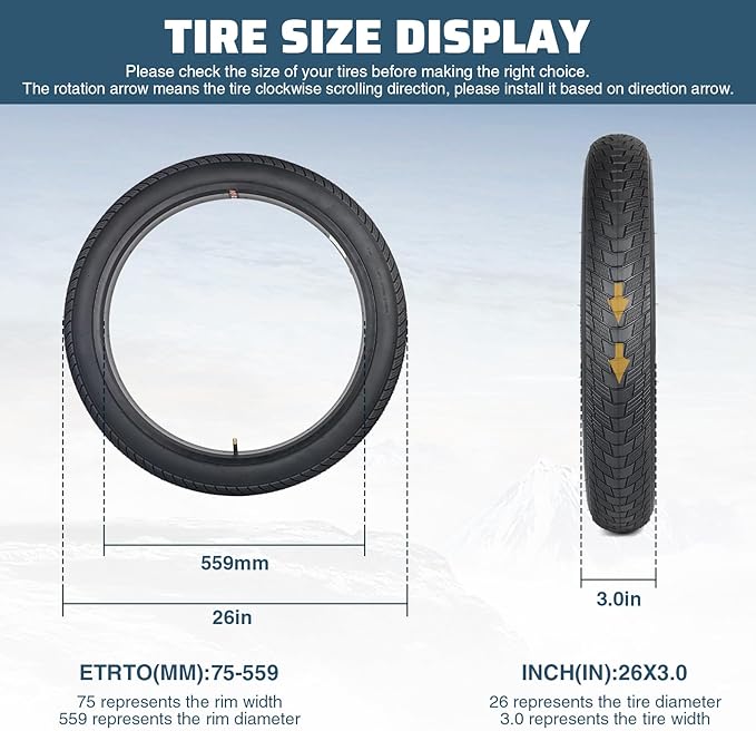 MEGHNA Fat Bike Tire 16/20/24/26 inch Electric Bike Tire Fat Tire 16/20/24/26 x 3.0 inch Heavy Duty Knobby Anti-Slip Foldable Replacement All Terrain Tire for E-Bike Snow Bike Fat Bike