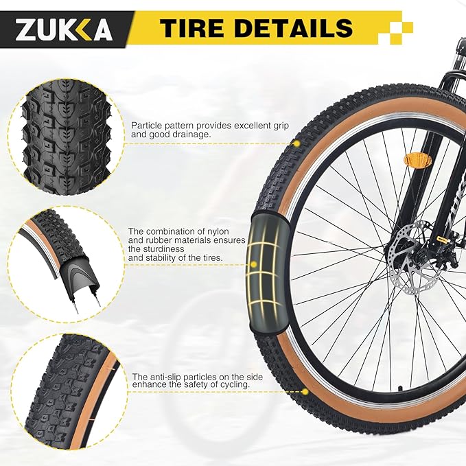 ZUKKA Bike Tire 20/24/26/27.5/29 x 2.125 Bike Tire 2 Pack Mountain Bike Tire Folding Replacement Tire for MTB Mountain Bike, Kids