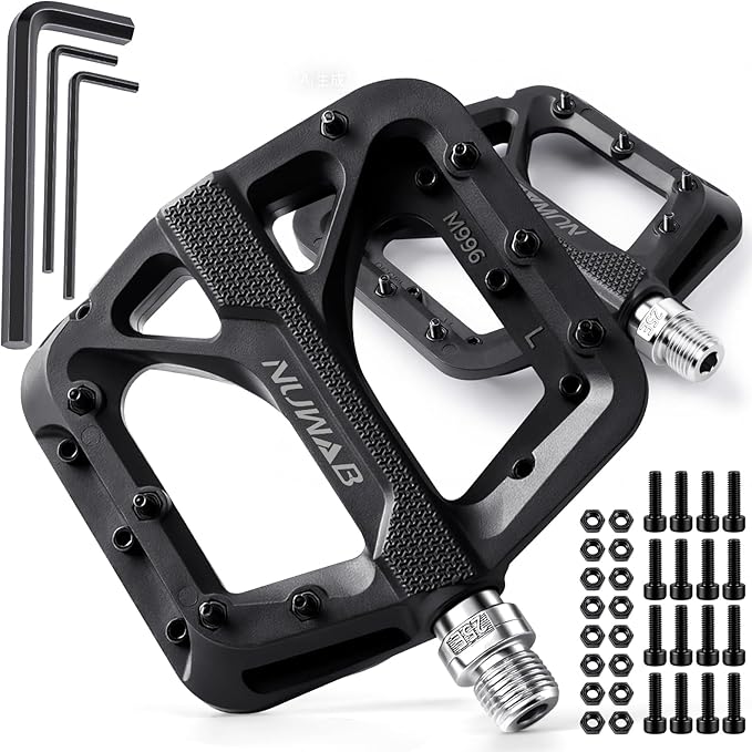 NUWAB Mountain Bike Pedals, 9/16 Inch Axle Thread Anti-Slip Bicycle Pedals, Lightweight and Wide Platform Flat Pedals for Road Mountain BMX MTB Bike, Come with Installation Tool