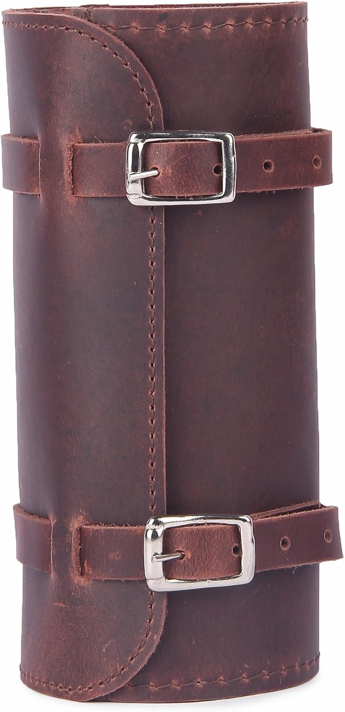 M RUFOUS Genuine Leather Under Seat Handlebar Bicycle Bag - Cherry, Premium Handcrafted Bicycle Bag with Brass Buckle, Leather Bag for Cell Phone (Free Waterproof Cover)