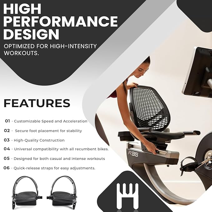 Hydra Fitness Exchange Right & Left Foot Pedal Pair Set – Black | Upright Exercise Bike Pedals with Adjustable Straps | 1/2" Spindle Thread Size | Works with Pro-Form OTS X-Bike Wes-lo Pursuit CT 3.3