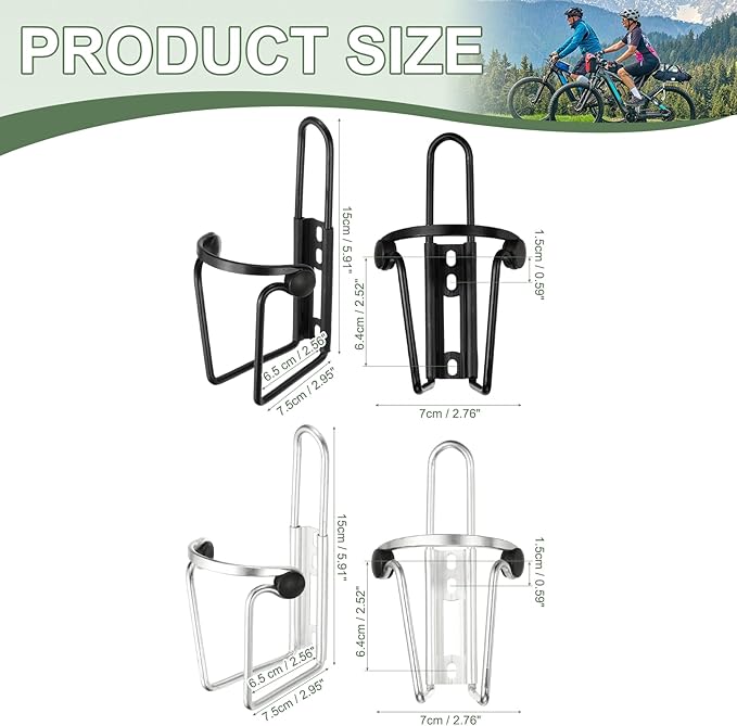 Water Bottle Cage, Bike Water Bottle Holder with Beads 2 Pack & Black/Silver