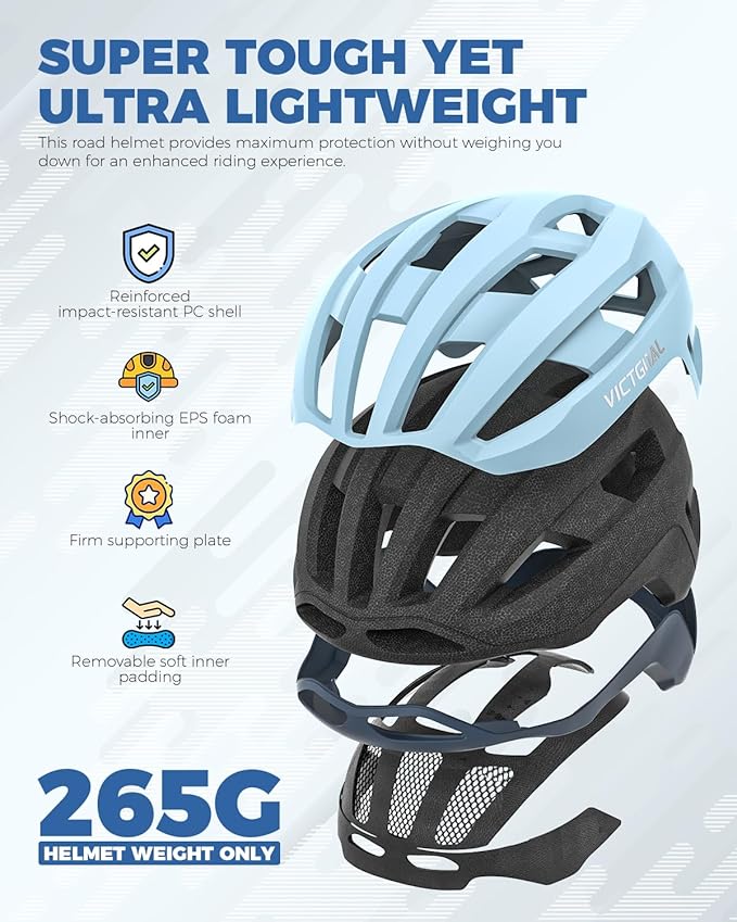 VICTGOAL Road Bike Helmet Adult Men Women with Detachable Magnetic Rear Light, Bicycle Helmet Adjustable Breathable Road Cycling Helmet for Road Mountain Riding