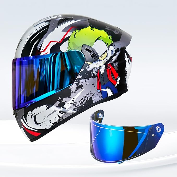 VCOROS X9 Full Face Motorcycle Helmet Replacement Shield 5Color Lens Available (Chrome Blue)