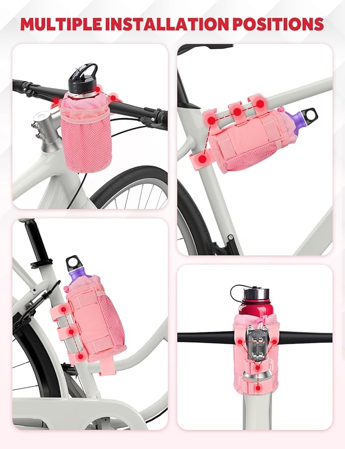 Bike Cup Holder, Water Bottle Holder Handlebar for Bike with Mesh Pockets, Universal Fabric Bicycle Water Bottle Drink Cup Cage for Cruiser Bikes, Scooter, Mountain MTB, Stroller, Wheelchair, Boat