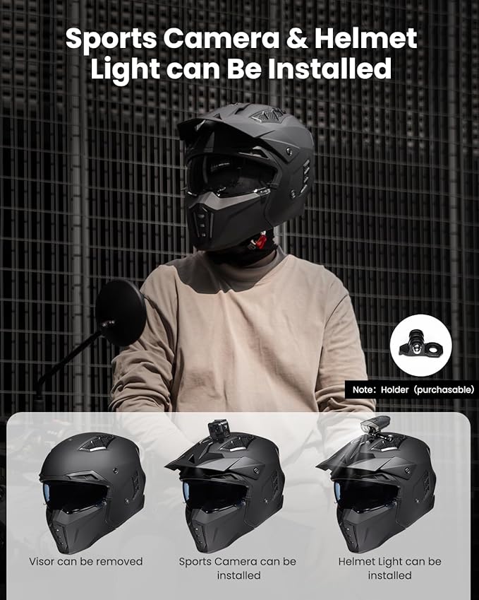 ILM Open Face Motorcycle 3/4 Half Helmet for Men and Women, Vintage Retro Helmet with Visor for Moped ATV Cruiser Scooter DOT Model Z302(Matte Black,X-Large)