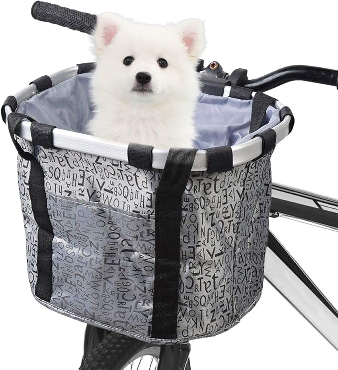 Lixada Bike Basket, Small Pet Cat Dog Carrier Bicycle Handlebar Front Basket Folding Detachable Removable Easy Install Quick Released Picnic Shopping Bag, Max. Bearing: 11lbs