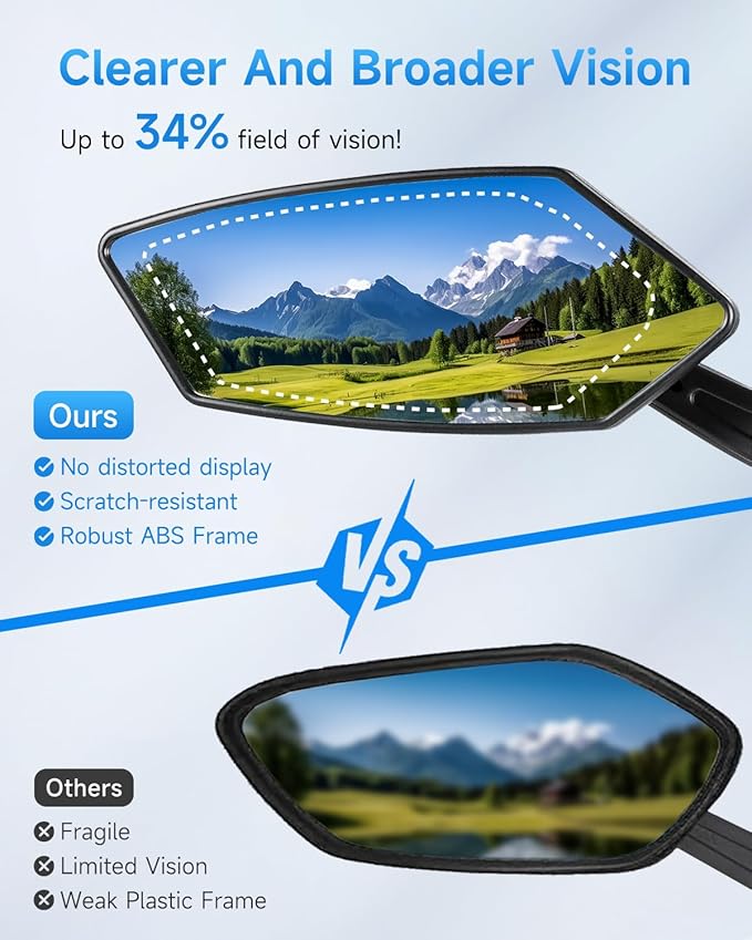 Bike Mirror, Handlebar Bicycle Mirrors, Scratch Resistant HD Glass Lens, 360° Rotatable & Foldable Safe Rearview Bicycle Mirrors, Bike Rear View Mirror for Scooter, Ebike, Bike Accessory(1 Pair)
