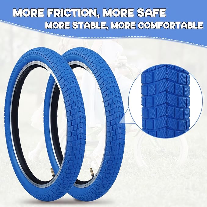 12/16/20x2.125 Bike Tires 1/2 Pack 12/16/20 Inch Kids Folding Replacement Tire/Tube Suitable for Tires 12/20x2.1 12/16/20x2. 125 12/20x2.25, Multiple Colors