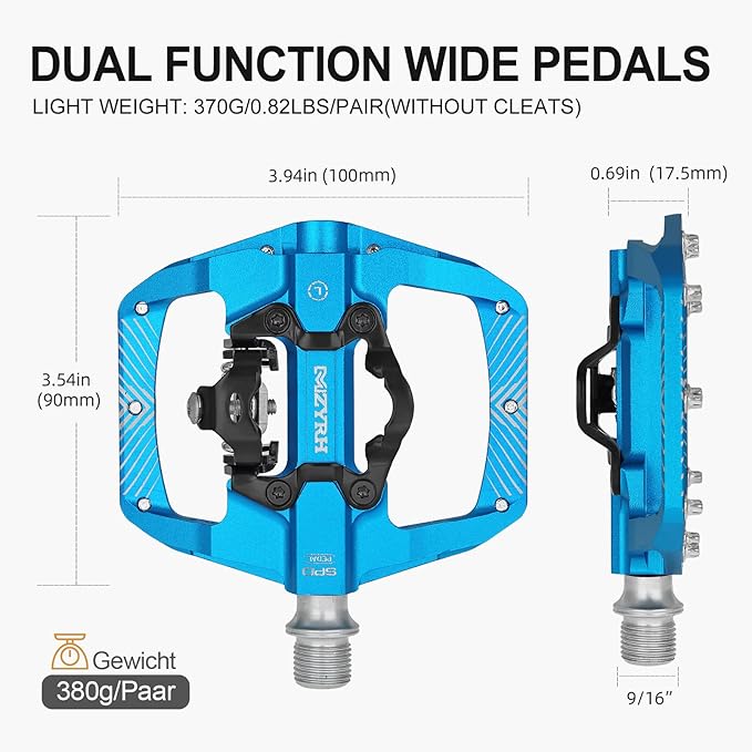 MZYRH Pedal,MTB Mountain Bike Pedals Compatible with Dual Function Sealed Clipless Aluminum 9/16" Bicycle Flat Platform with Cleats for Road, MTB