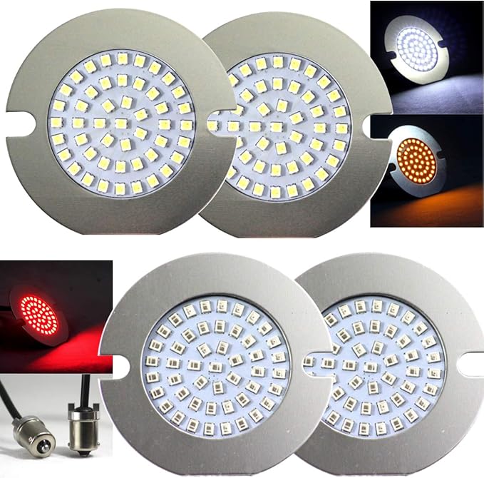 Eagle Lights 3.25 3-1/4 Inch LED Turn Signal Kit Flat Style Generation II with White Running Lights Front (1157) and Rear Red (1156) Turn Signals Compatible With Harley Davidson® Motorcycles