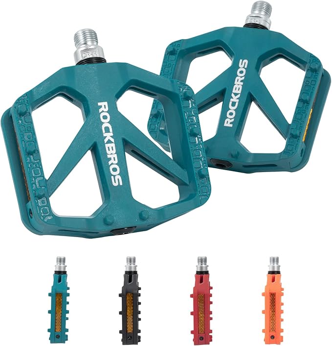 ROCKBROS Mountain Bike Pedals MTB Pedals Bicycle Flat Pedals Nylon 9/16" Sealed Bearing Lightweight Design for Road Mountain BMX MTB Bike