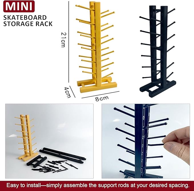Hobby Fans Mini Finger Skateboard Display Rack 12 Slots Fingerboard Organizer Stand Storage Holder for Mini Finger Toys Soccer Bicycle Skateboard (Yellow)