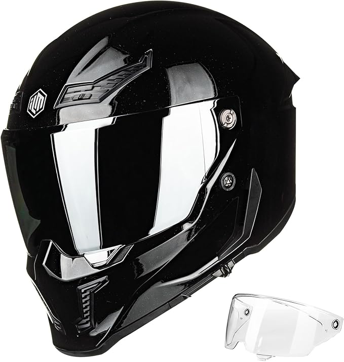 ILM Motorcycle Helmets for Adult Men Women Full Face DOT ECE Powersports Dual Visor Street Racing Helmet with Pinlock Cascos para Motos Model MF509 (Gloss Blacks, S)