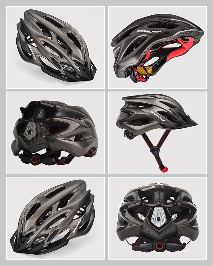 Basecamp Bike Helmet for Women Men with LED Safety Light Removable Sun Visor Lightweight Bicycle Helmet Adjustable Breathable Mountain & Road Cycling Helmets for Adult