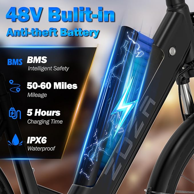 Electric Bike for Adults, 1000W Peak Motor, 60 Miles 22Mph Electric Bike, 26" Commuter E Bikes with 48V 10.4Ah Removable Battery, Step-Thru Ebike, Adjustable Stem, 7-Speed & Front Suspension
