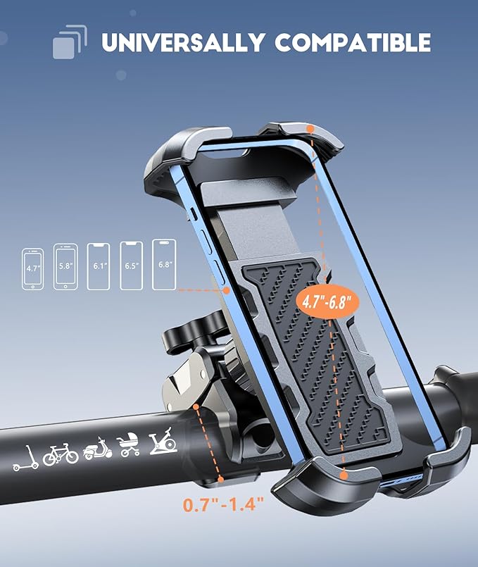 2026 Upgrade Motorcycle Phone Mount [Heavy-Duty Clamp & 360° Rotation], Super Stable Bike Phone Holder for iPhone 17/16/15/14 & 4.7-6.8" Phone, Phone Holder for Bike/Bicycle/Motorbike/Scooter