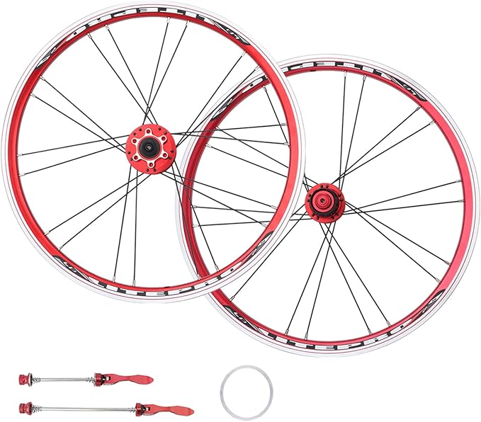 Bike BMX Folding Wheelset, Disc/V Brake QR Aluminum Alloy Double Wall Rims, 20in 22in Cycling Wheel Parts Accessories