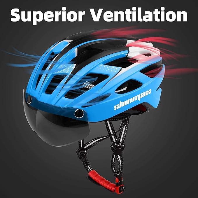 Shinmax Bike Helmet, CPSC/CPC Bike Helmet for Adult Men Women with Magnetic Goggles&Led Back Light Cycling Helmet Adjustable SM-T69