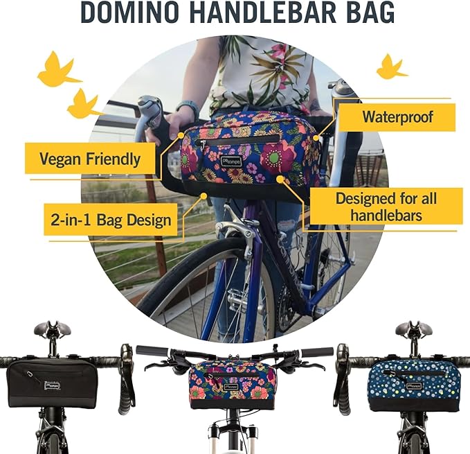 Po Campo Domino Handlebar Bag - Large, Waterproof Bicycle Storage Baskets for Front Mount - Lightweight Bike Bags That Convert To Crossbody (Waves)