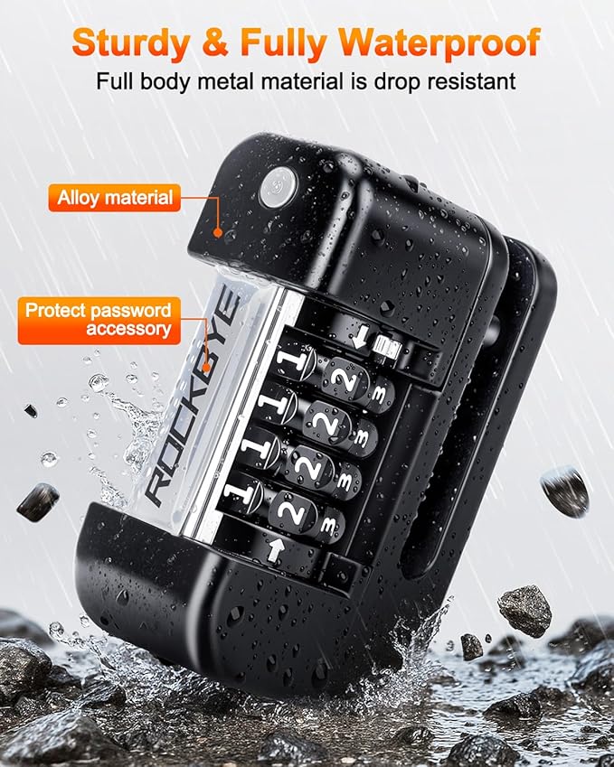 Motorcycle Locks Anti Theft, 4 Digit Combination Motorcycle Wheel Lock, Disc Brake Lock with 5FT Reminder Cable for E-Bikes, Motorcycles, Scooters & Mountain Bikes, Anti-Picking & Anti-Cut Design