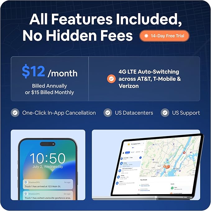 Real-Time GPS Tracker for Vehicles – $12/Month with 14 Day Free Trial – Plug & Play Car Tracker Device for Business Vehicles with Trip History, Driving Alerts & GeoFence – Accurate, Easy Setup