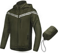 CREATMO US Men's Packable Waterproof Running Rain Coats Reflective Cycling Jacket Windbreaker With Removable Hood