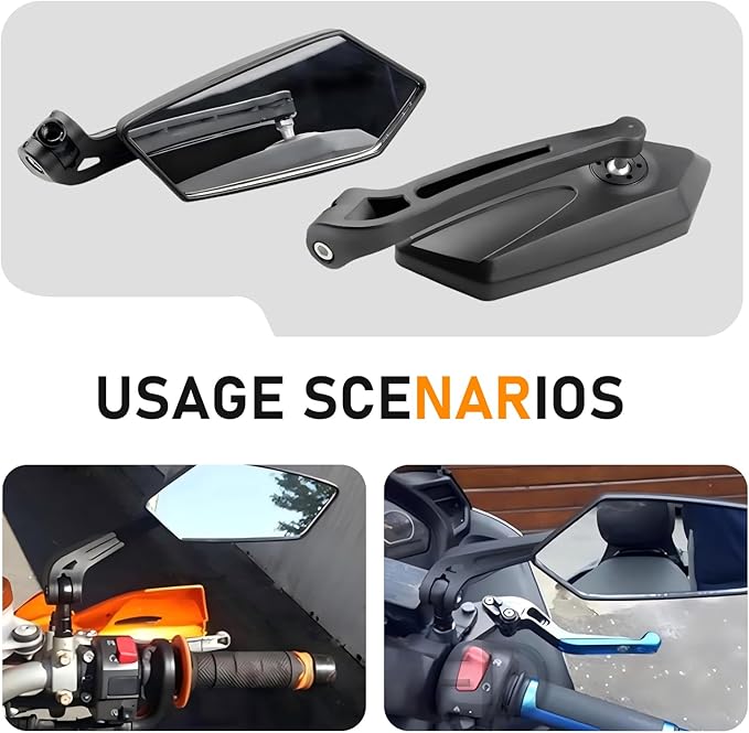 2 PCS Universal Motorcycle Rear View Mirrors with Installation Bolts, Convex Handlebar Mount Side Mirror Compatible with Scooter, ATV, Dirt Bike and Cruiser (Black)
