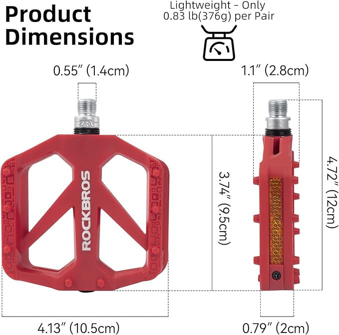 ROCKBROS Mountain Bike Pedals MTB Pedals Bicycle Flat Pedals Nylon 9/16" Sealed Bearing Lightweight Design for Road Mountain BMX MTB Bike