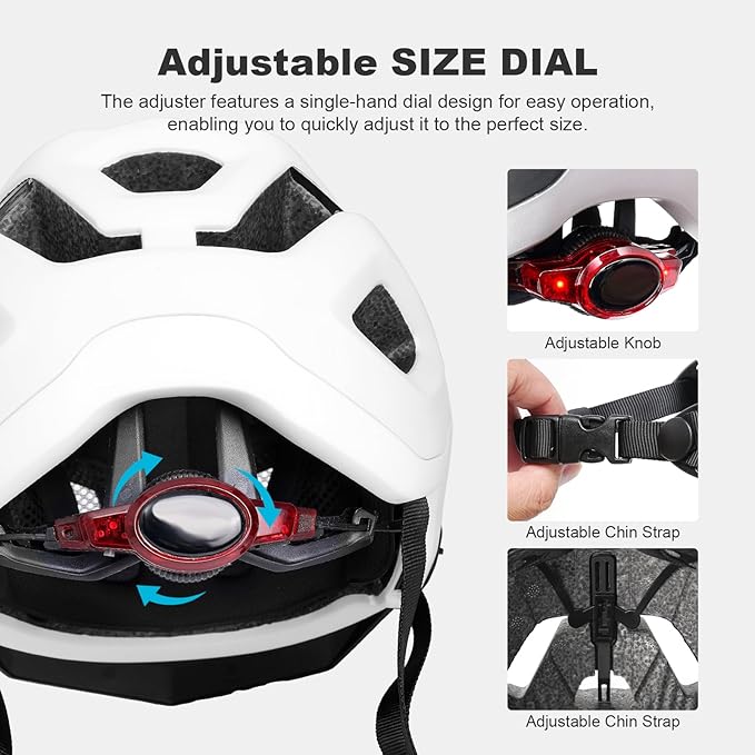 LUMDEER Bike Helmet for Adults - Mountain Bicycle Helmet with Rechargeable Light, Airflow Visor, Lightweight Ajustable Biking Helmet for Men Women