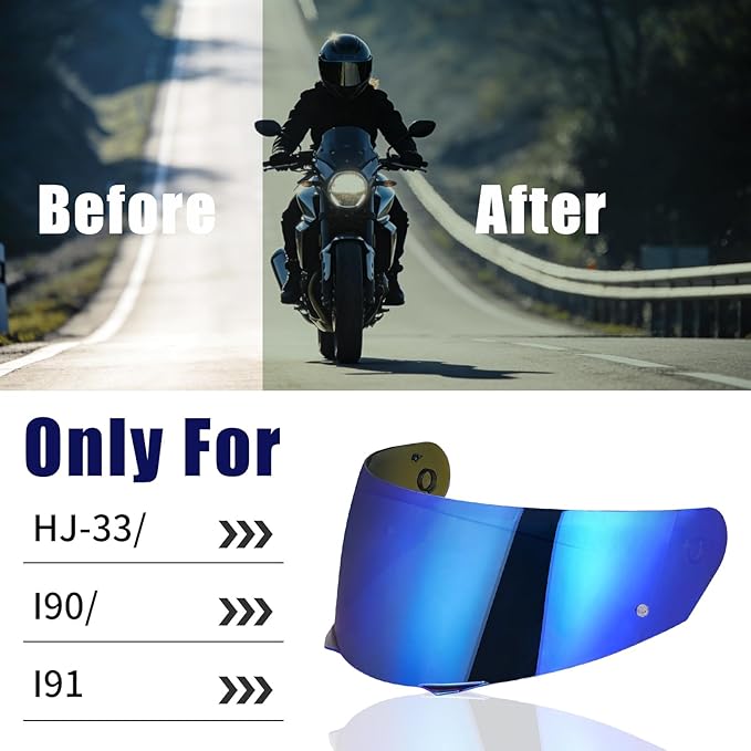 VCOROS HJ-33 Motorcycle Helmet Visor I90 Motorcycle Visor Shield Compatible with i90 i91 Modular Helmets UV Protected Helmet Accessories (Chrome Blue)
