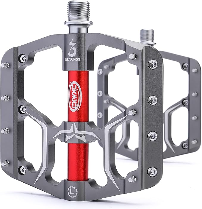 Road/Mountain Bike Pedals - 3 Bearings 9/16” Aluminum Alloy Bicycle Pedals - Mountain Bike Pedal with Removable Anti-Skid Nails