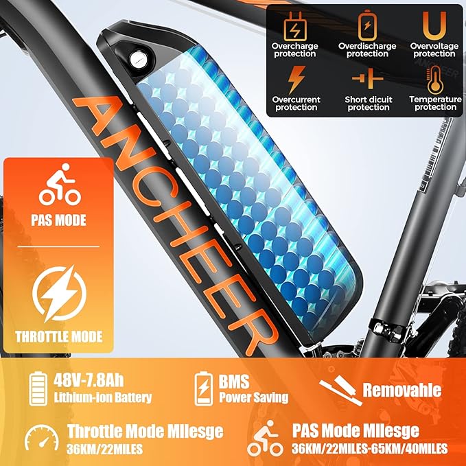 ANCHEER 26" Electric Bike for Adults, [Peak 750W Motor] Electric Mountain Bike, 22 MPH Commuter Ebike, 55 Miles Adults Electric Bicycle with 48V/374Wh Battery, LCD Display, 21 Speed, Front Suspension