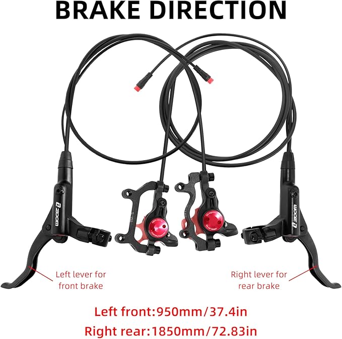 Z00M HB875E Ebike Hydraulic Disc Brake Set, Electric Power-Off Hydraulic Brake Set with 180mm Rotors, Pre-Bled with Mineral Oil Brakes Kit for eBike, Mountain Bike, Road Bike