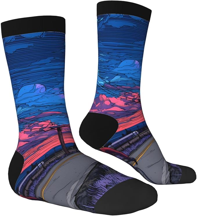 (Cycling on the road) Mid Calf Socks Breathable Adult Unisex Socks Casual Daily Wear for Women Men