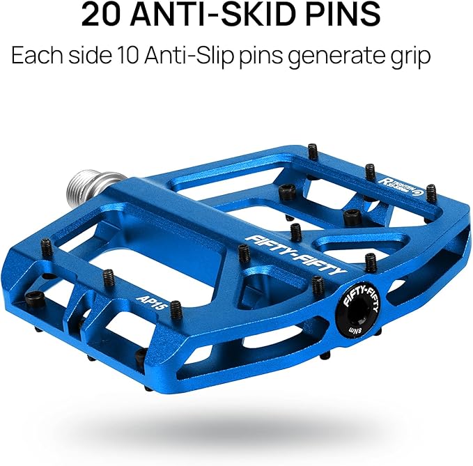 FIFTY-FIFTY Mountain Bike Pedals, Non-Slip and Aluminum Alloy Bicycle Flat Pedals, 9/16" Sealed Bearing, Lightweight and Wide Platform for All Mountain, Enduro, Downhill, E-Bike, MTB