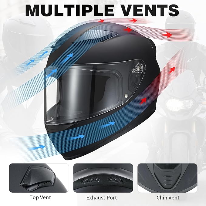 Full Face Motorcycle Helmet WS-607 DOT Approved Motorbike Racing Street Bike Helmets for Adults with Visor