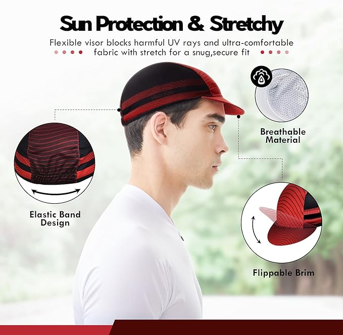 Hikenture Cycling Cap,Cooling Skull Cap Bike Hat with Sun Visor, Summer Breathable Helmet Liner Biking Cap for Men Women