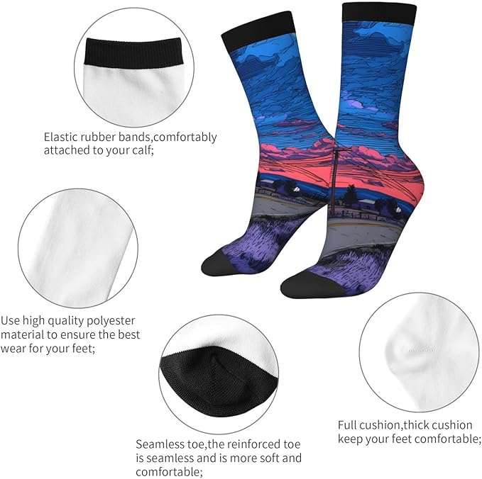 (Cycling on the road) Mid Calf Socks Breathable Adult Unisex Socks Casual Daily Wear for Women Men
