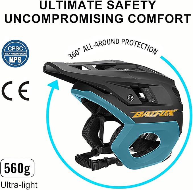 BATFOX Mountain Bike Helmet for Men Women Adults MTB Cycling Bicycle Helmet for Adjustable and with Visor