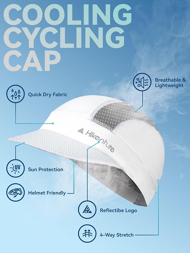 Hikenture Cycling Cap,Cooling Skull Cap Bike Hat with Sun Visor, Summer Breathable Helmet Liner Biking Cap for Men Women
