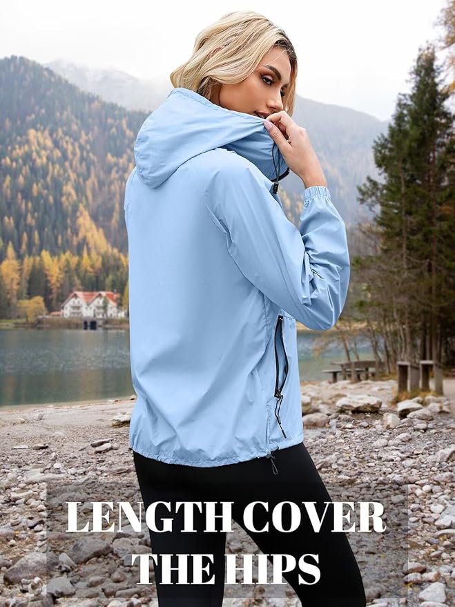 PITINAN Lightweight Rain Jacket Women Packable Wind Breaker Light Rain Jacket Women Waterproof Travel Raincoat S-XXL