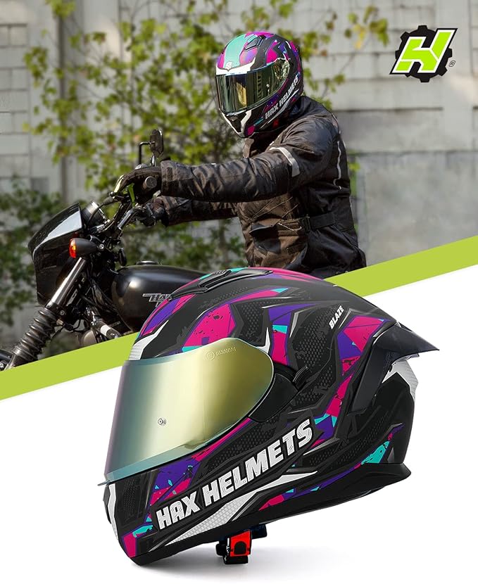 HAX Obsidian Full Face Dual Visor Adult Motorcycle Helmet for Motorbike Street Bike with Pinlock Ready DOT Approved (Blaze Fuchsia,XL)