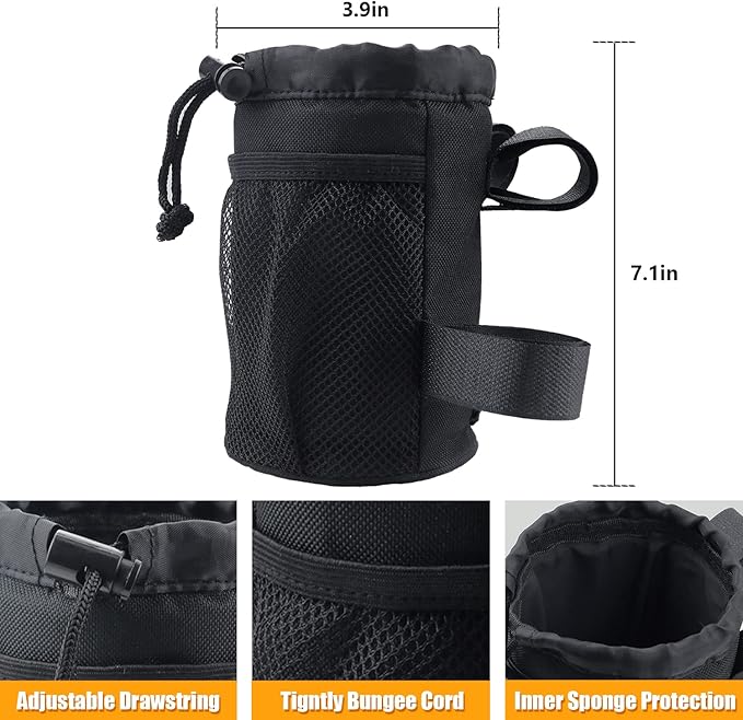 Bike Cup Holder With Mesh Oxford Pocket - Handlebar Water Bottle and Phone Holder for Mountain, Road, e-Bike, Kids Bikes, Wheelchairs, Cruisers