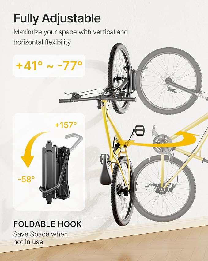 monTEK Heavy Duty Bike Wall Mount, Swivel Bike Wall Hanger Holds Up to 77lbs, Space-Saving Bike Rack Garage, Bike Storage for Bedroom Home Office, 4 Pack