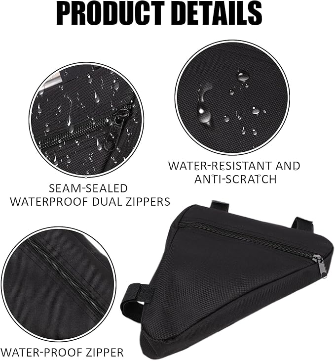 2Pcs Bike Frame Bag with 20Pcs Reflective Stickers, Triangle Small Bicycle Storage Pack Cycling for Road Mountain